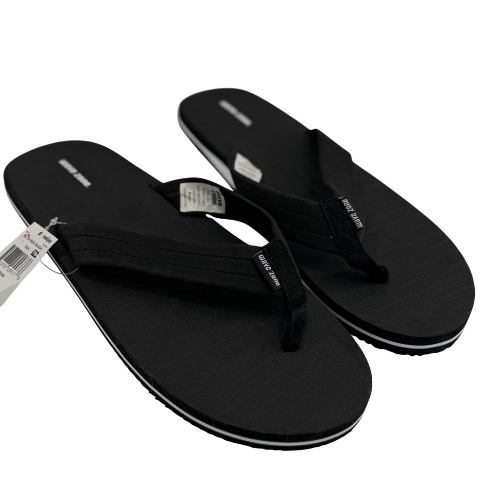 Wave Zone Men XXL 14 Flip Flops Black Beach Bum Thong Sandals Summer Lightweight
